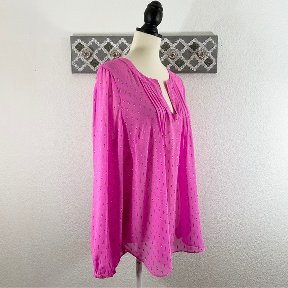 Lilly Pulitzer Colby Pintuck Top Silk Pink, Size L - Picture 6 of 10